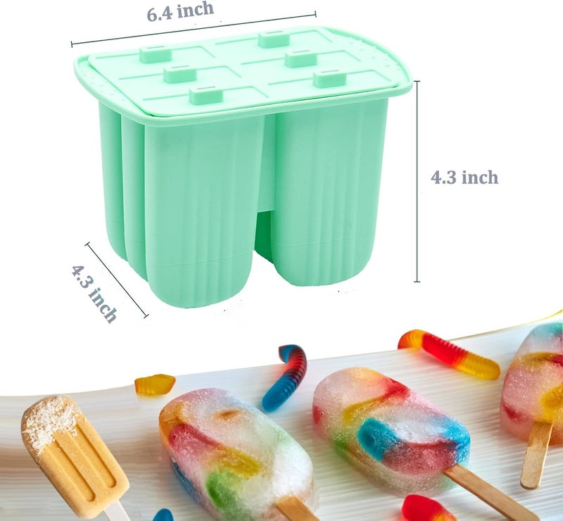 Wpunwen Silicone Popsicle Molds with Sticks 6 Cavity Ice Popsicle MoldsIce Cream Mold with Clean Brush 6 Reusable Sticks 50 Sticks 50 Bags Green - Image 5
